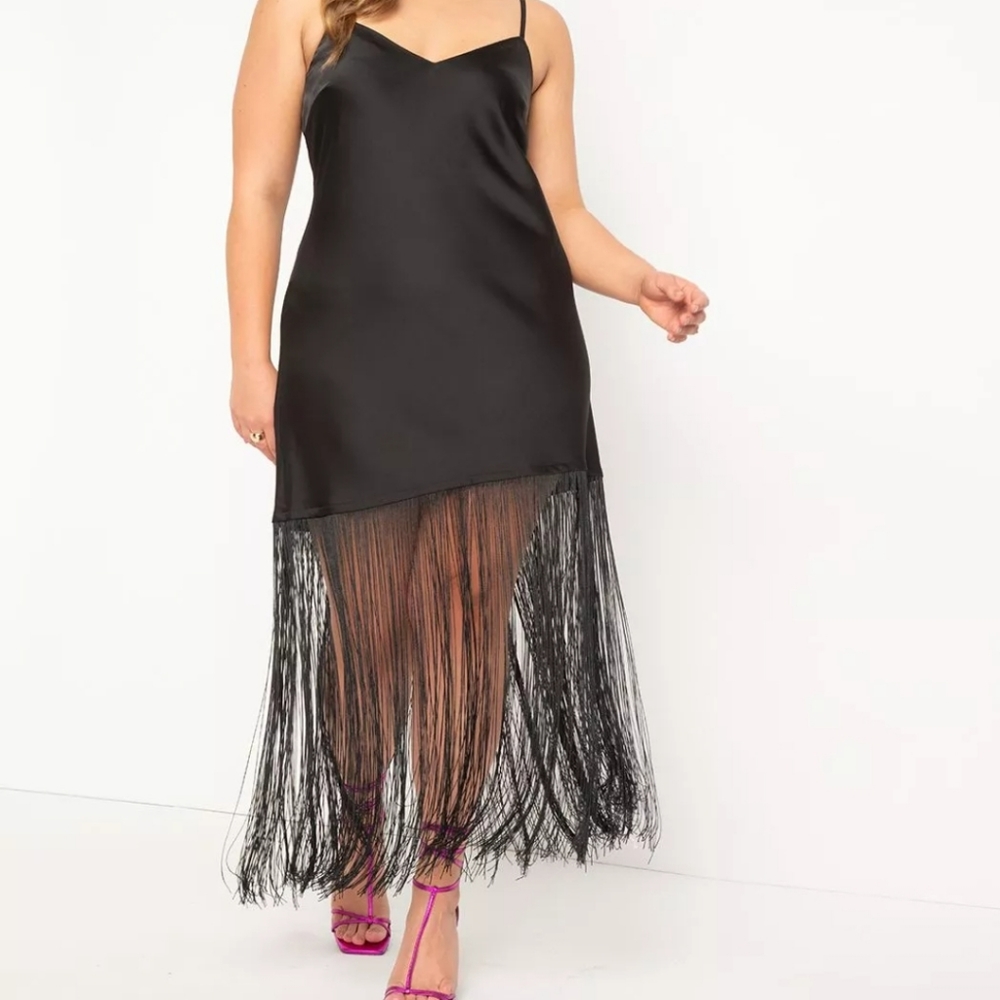 Satin slip dress with Fringe- Eloquii